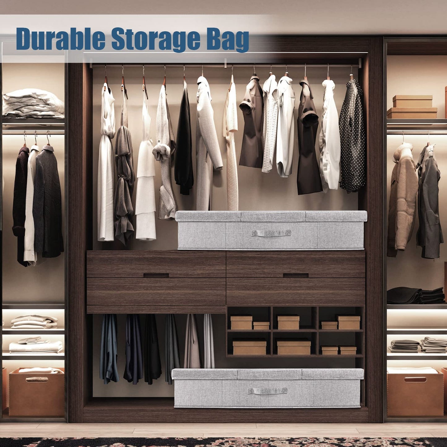 Under Bed Storage Containers Large Foldable Storage Box with Lid Clothes Shoes Blankets Pillow Organizer