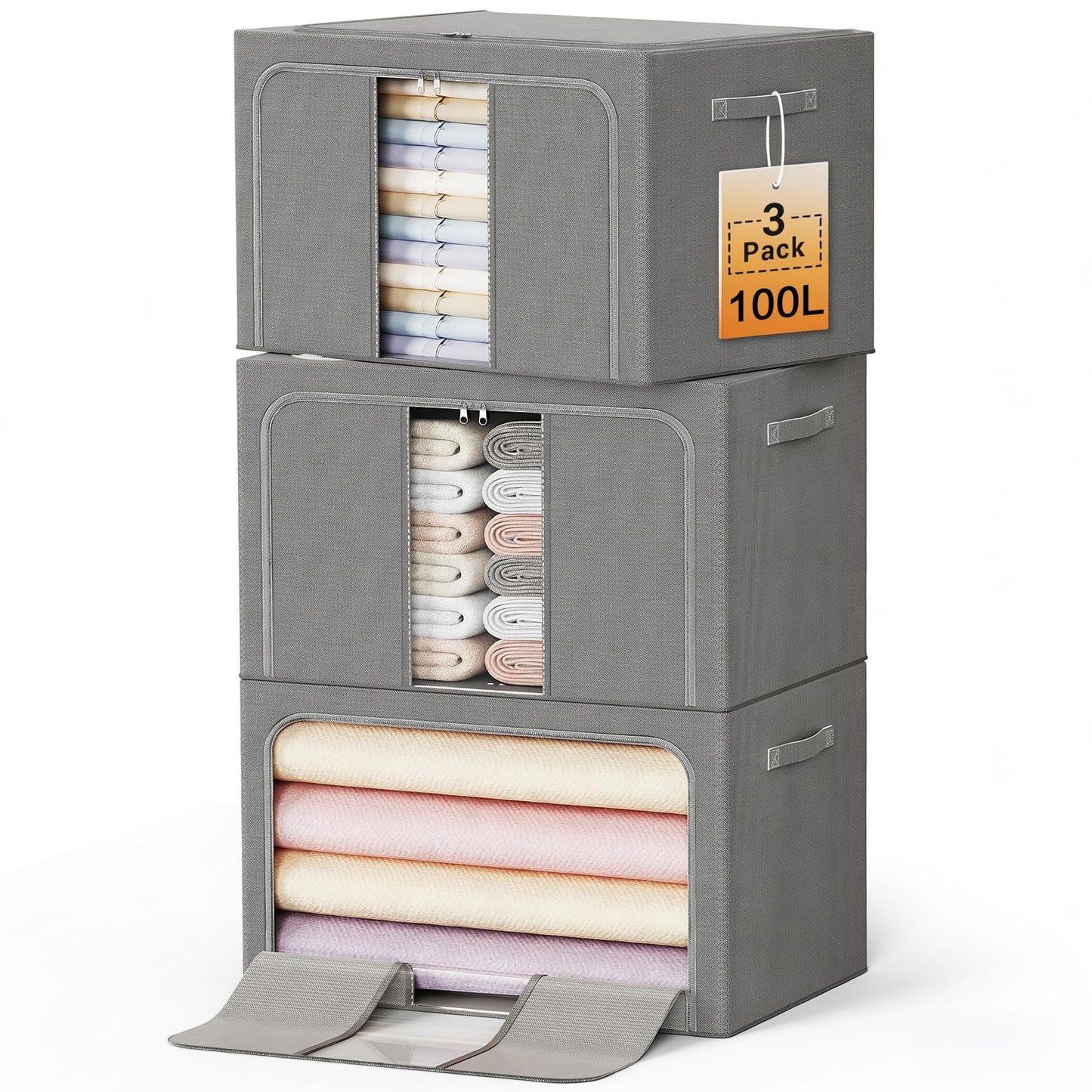Clothes Storage Bins Metal Frame Foldable Storage Box Clothes Blankets Toys Organizer