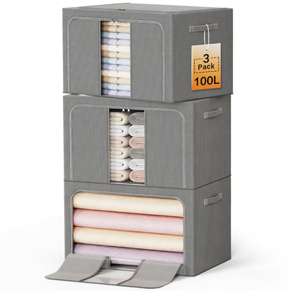 Clothes Storage Bins Metal Frame Foldable Storage Box Clothes Blankets Toys Organizer