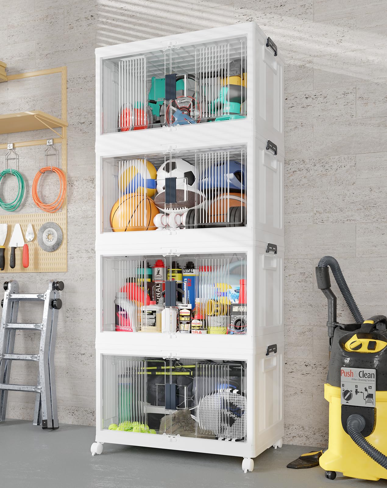 Folding Storage Bins with Doors and Wheels Collapsible Plastic Closet Storage Organizer Stackable Storage Boxes