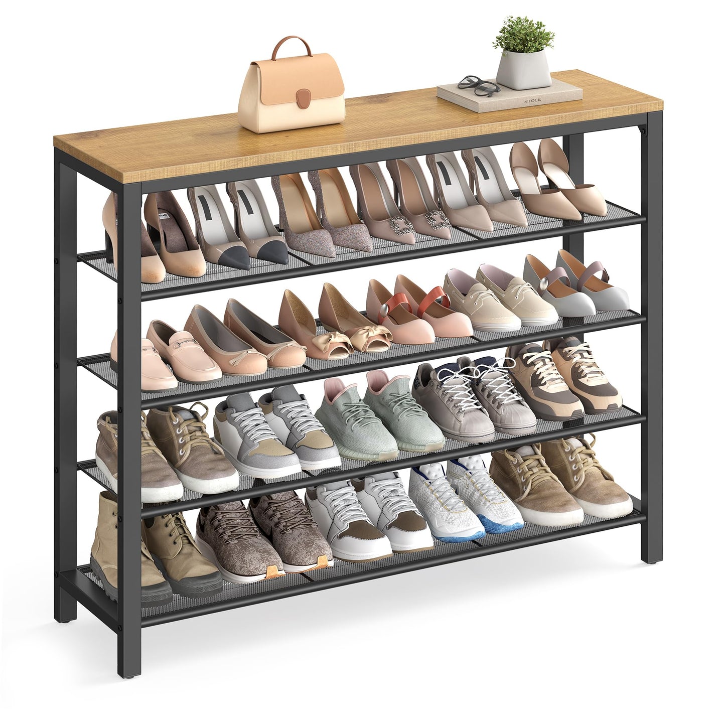 Shoe Storage Rack Metal Frame Entryway Closet Organizer Free Standing Shoe Shelf