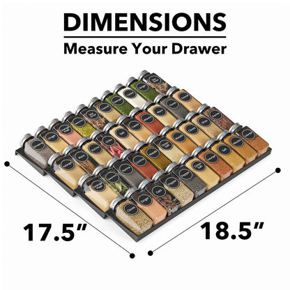 Spice Drawer Organizer with 28 Spice Jars Labels and Marker Kitchen Drawer Storage Rack