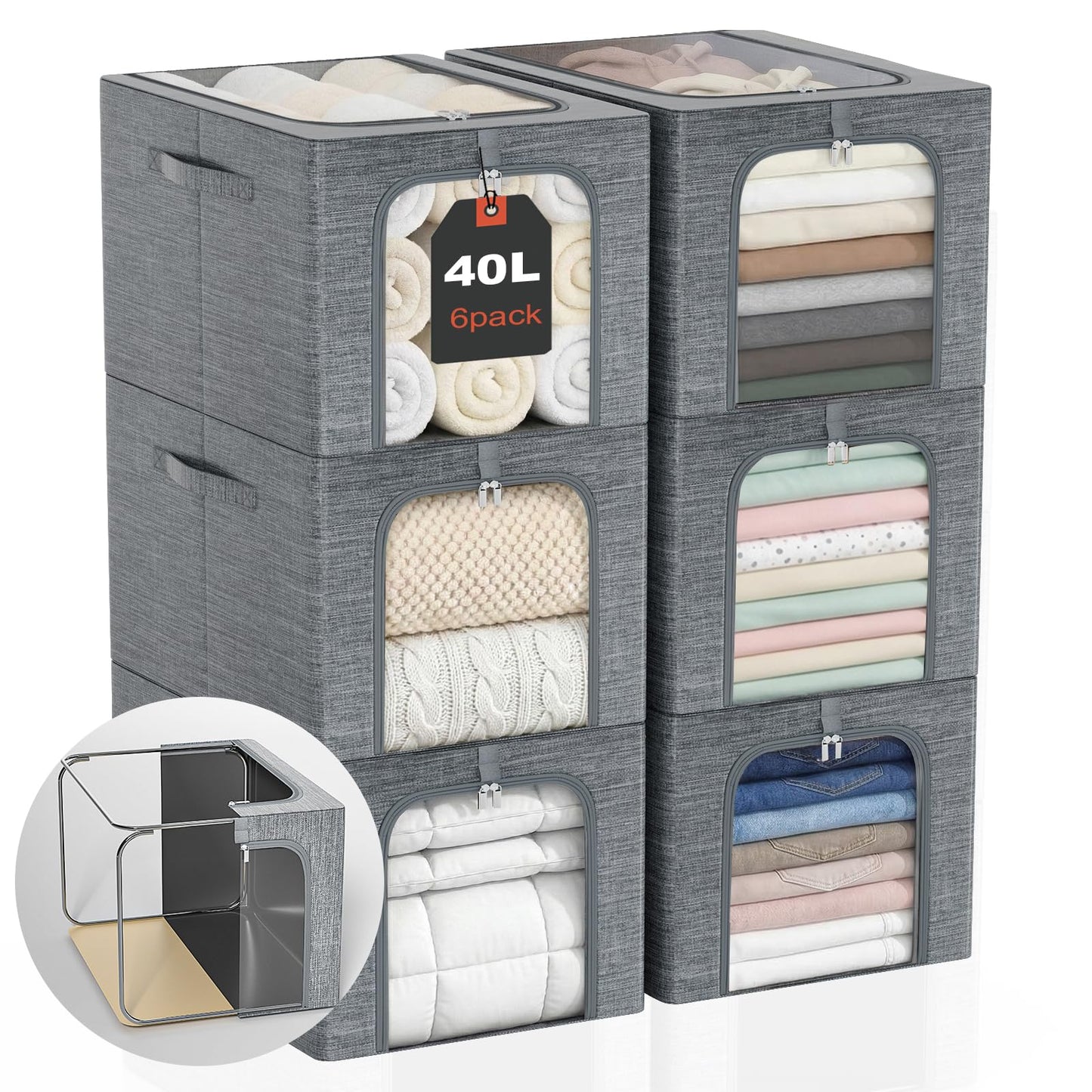 GoMaihe Clothes Storage Bins with Metal Frame for Closet Organizer