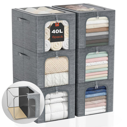 GoMaihe Clothes Storage Bins with Metal Frame for Closet Organizer