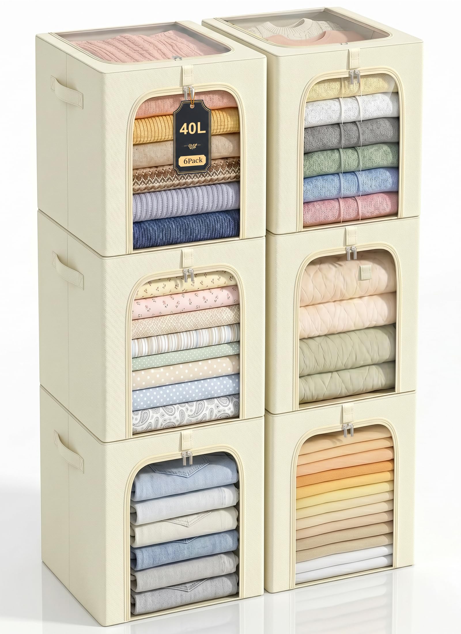 GoMaihe Clothes Storage Bins with Metal Frame for Closet Organizer