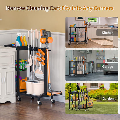 FLOUREE Broom Holder with Cleaning Supplies Organizer & Large Capacity