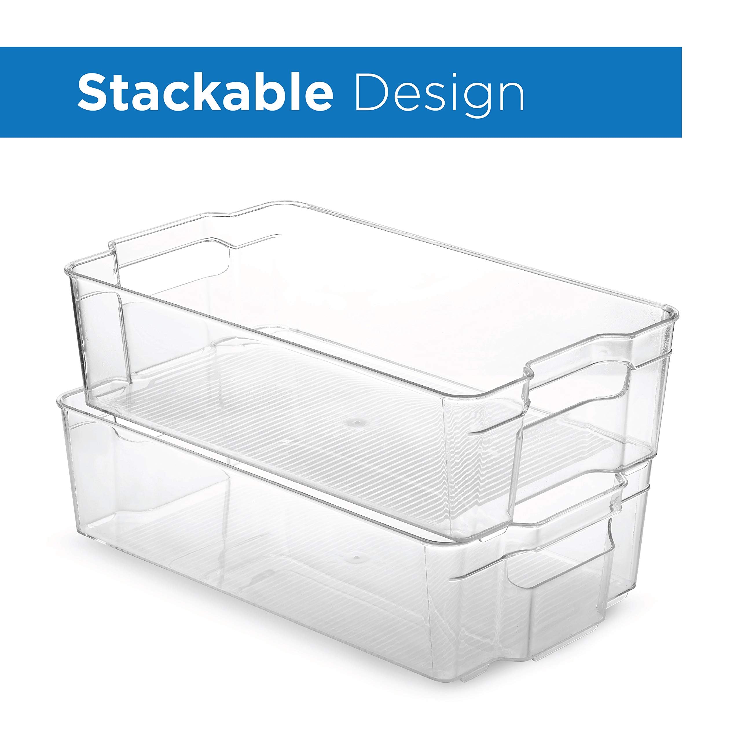 Set of 10 Refrigerator Organizer Bins Stackable Fridge Freezer Kitchen Clear Plastic Storage Containers