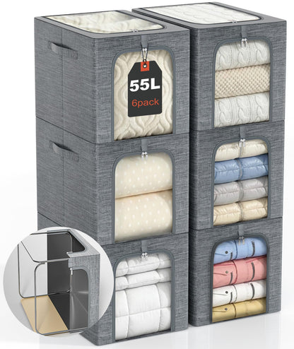 GoMaihe Clothes Storage Bins with Metal Frame for Closet Organizer