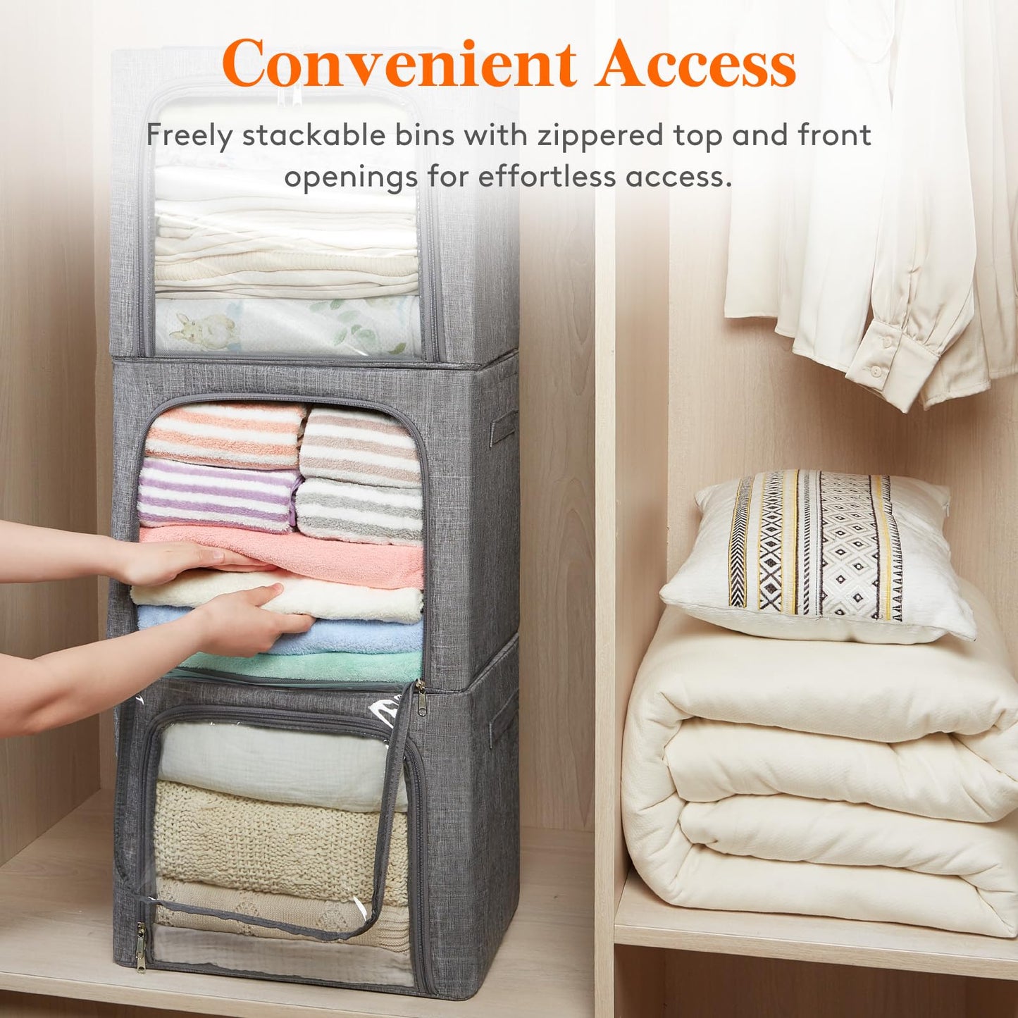Lifewit Clothes Storage Bins with Metal Frame, Stackable Storage Box