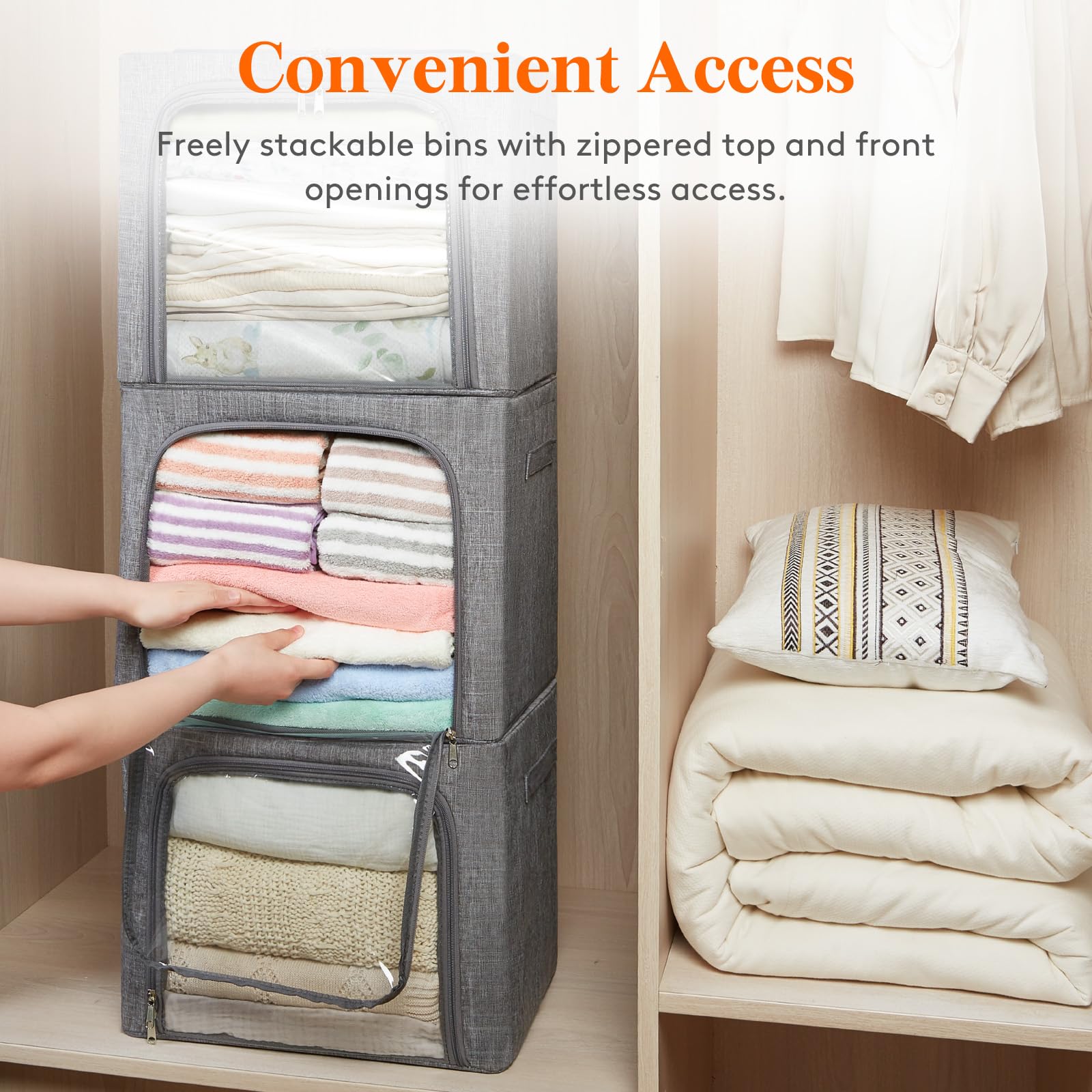Lifewit Clothes Storage Bins with Metal Frame, Stackable Storage Box