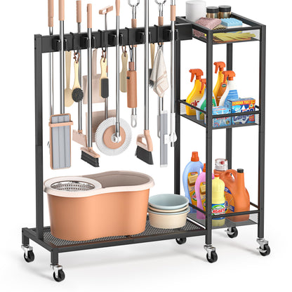 Broom Holder Cleaning Supplies Organizer Mop Vacuum Storage Rack Laundry Room Organizer Cart
