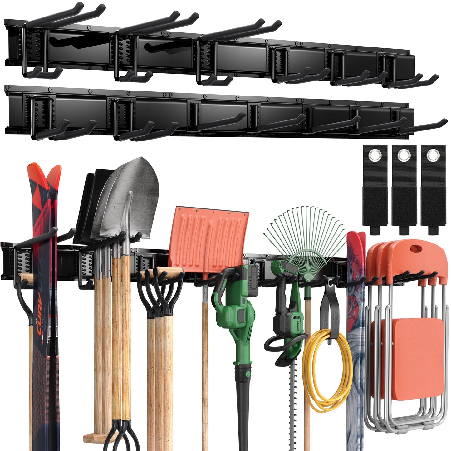 Wall Mounted Garage Tool Organizer Metal Storage Rack Adjustable Hooks Heavy Duty Tool Holder Black