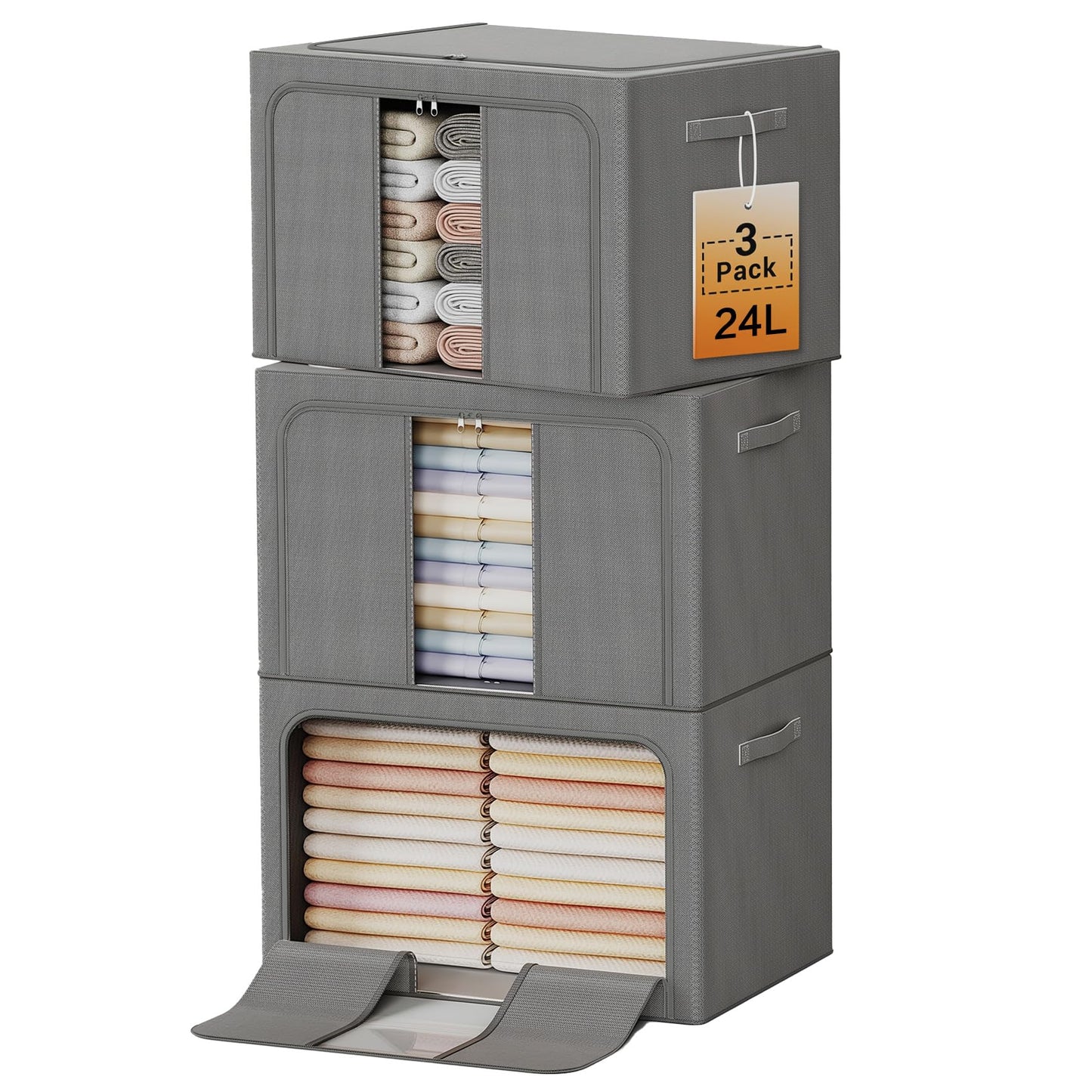 Clothes Storage Bins Metal Frame Foldable Storage Box Clothes Blankets Toys Organizer