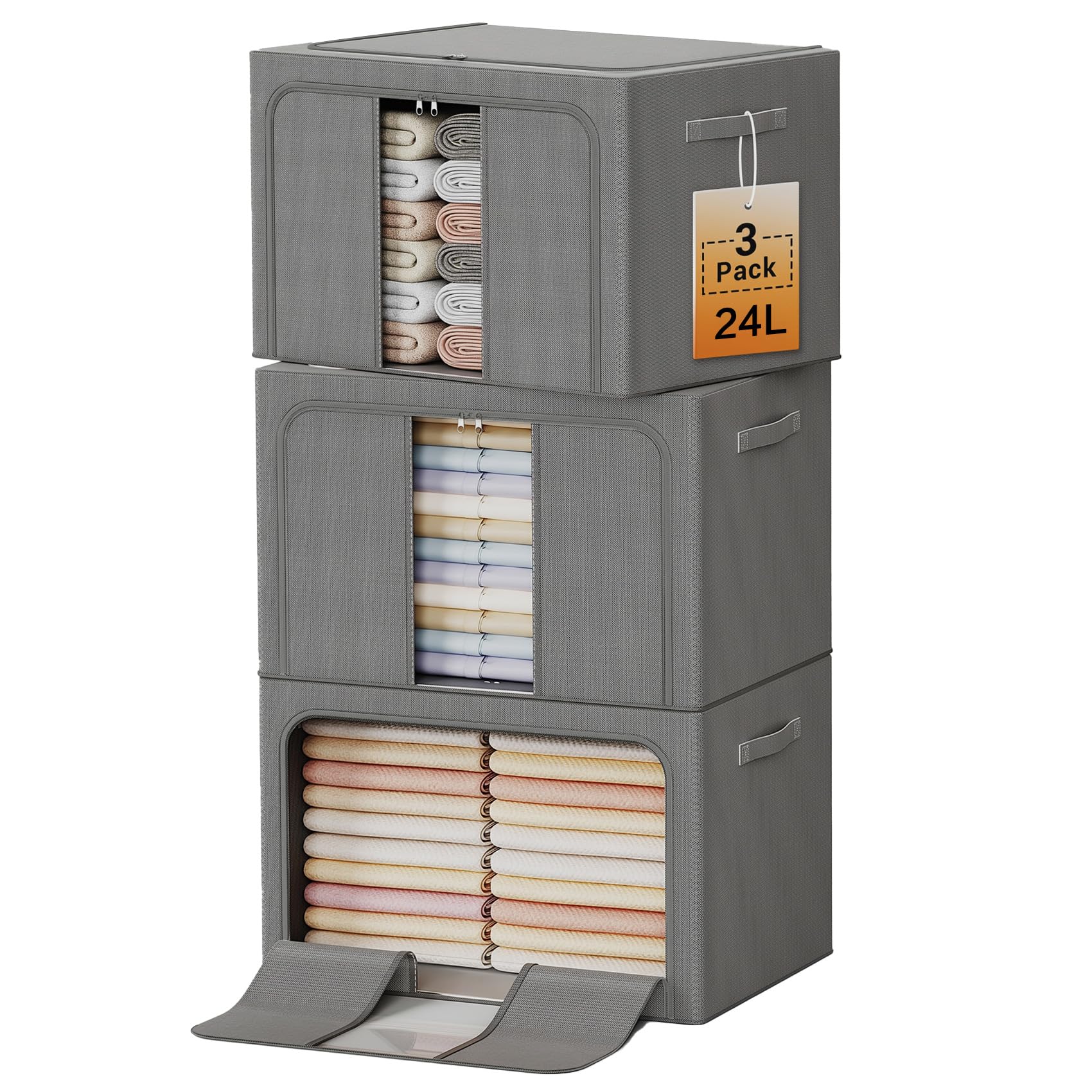 Clothes Storage Bins Metal Frame Foldable Storage Box Clothes Blankets Toys Organizer