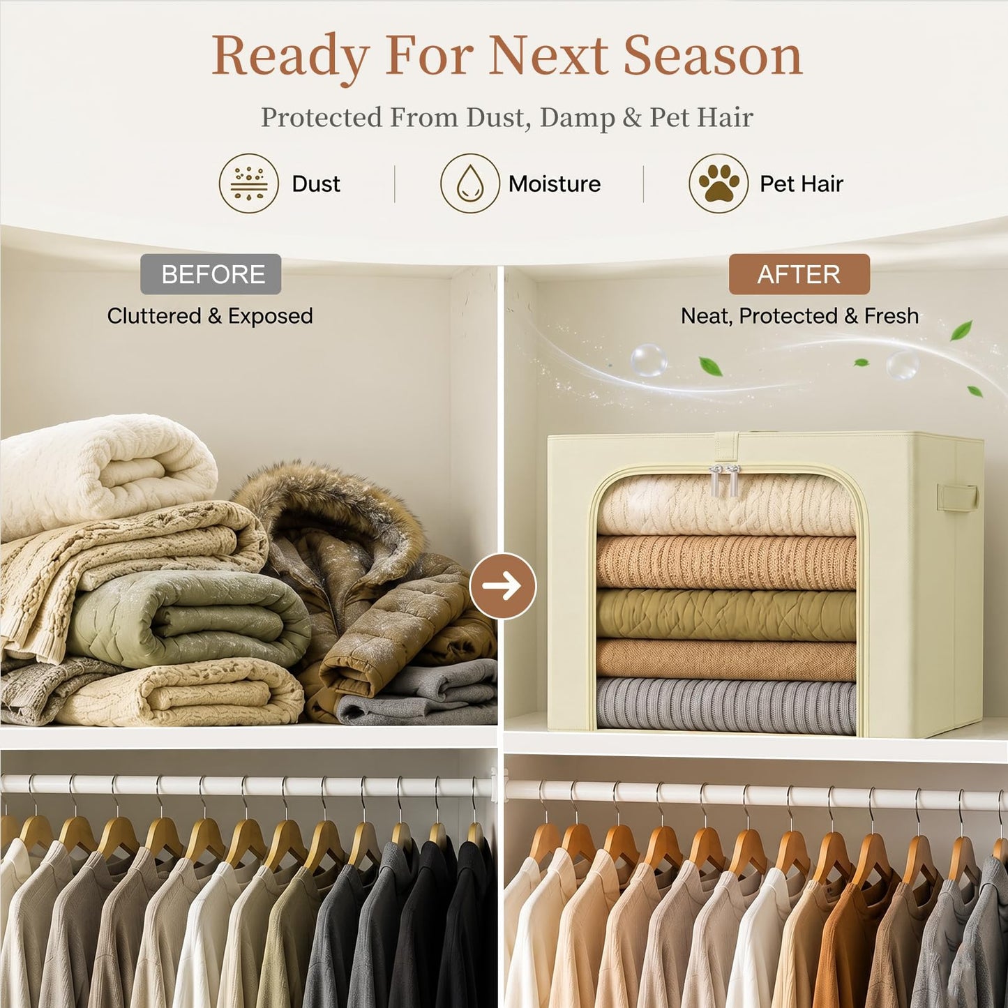 GoMaihe Clothes Storage Bins with Metal Frame for Closet Organizer