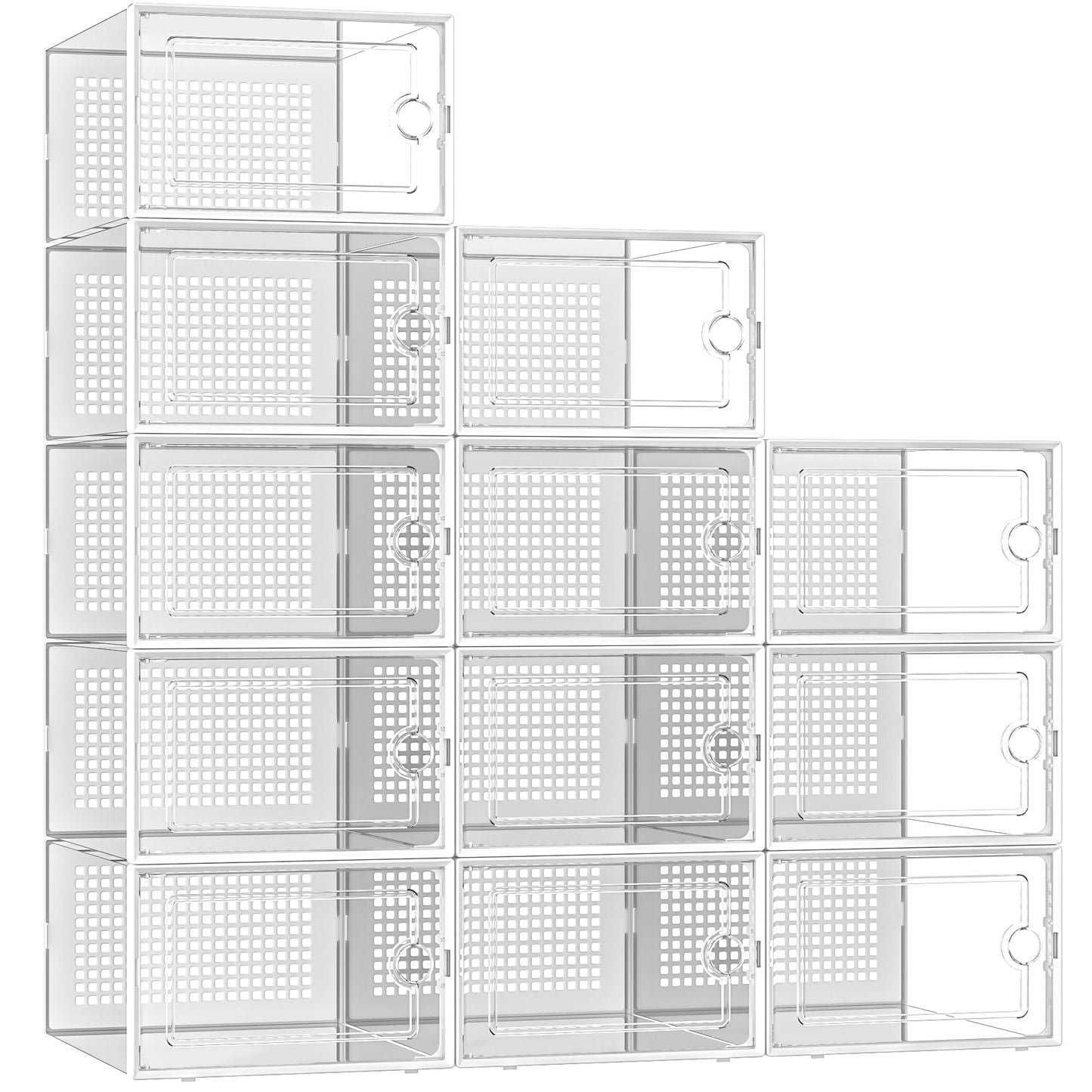 Clear Stackable Shoe Storage Boxes Plastic Sneaker Organizer 12 Pack Shoe Containers Closet Storage System