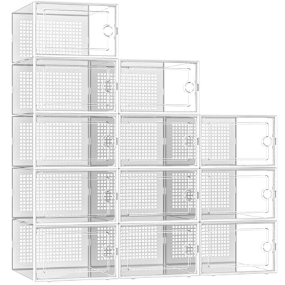 Clear Stackable Shoe Storage Boxes Plastic Sneaker Organizer 12 Pack Shoe Containers Closet Storage System