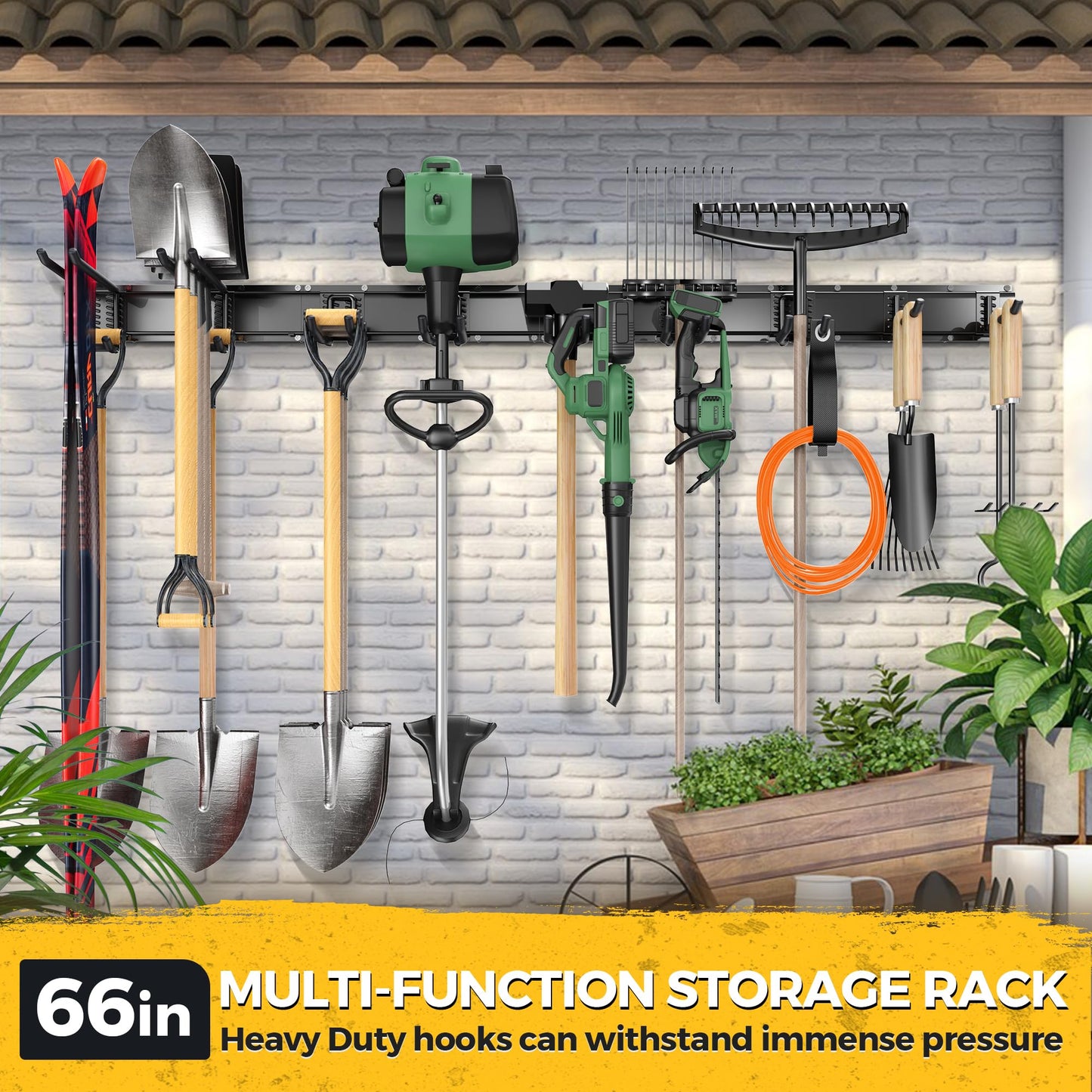 Wall Mounted Garage Tool Organizer Metal Storage Rack Adjustable Hooks Heavy Duty Tool Holder Black