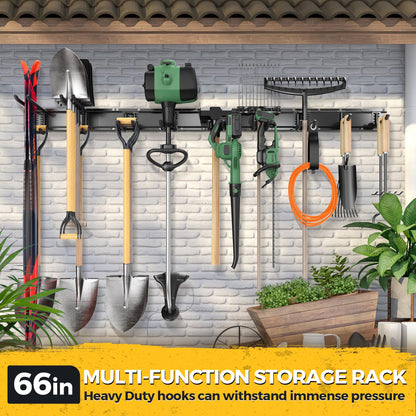 Wall Mounted Garage Tool Organizer Metal Storage Rack Adjustable Hooks Heavy Duty Tool Holder Black