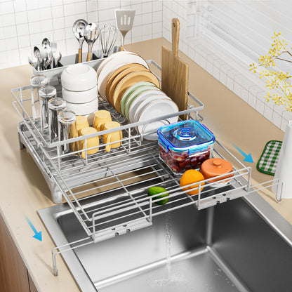 Dish Drying Rack Expandable Kitchen Counter Rust Proof Utensil Holder Drain Rack