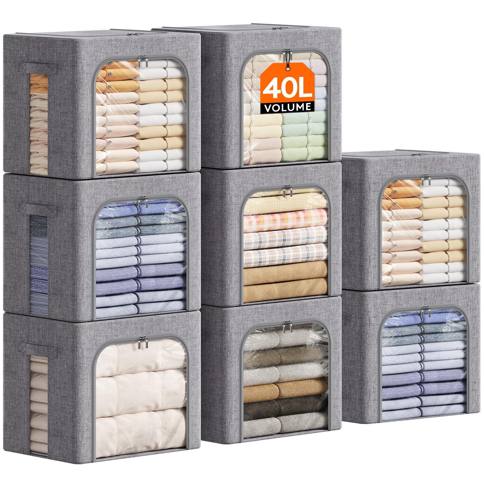 Lifewit Clothes Storage Bins with Metal Frame, Stackable Storage Box