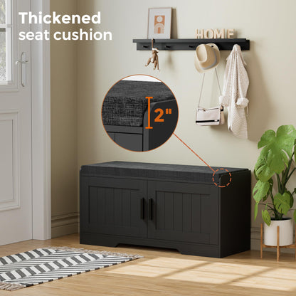Shoe Bench Storage Bench with Cushion Doors Adjustable Shelf Entryway Bedroom Organizer