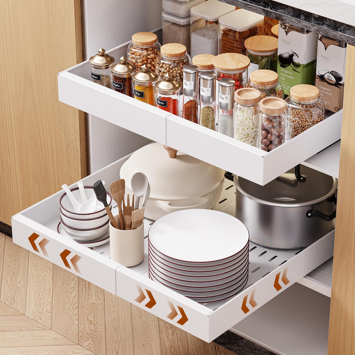 Pull Out Cabinet Organizer Drawer Storage Rack for Kitchen Cabinets
