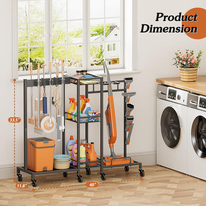 Broom Holder Cleaning Supplies Organizer Closet Storage Cabinet Mop Vacuum Storage Rack Laundry Room Organizer Cabinet