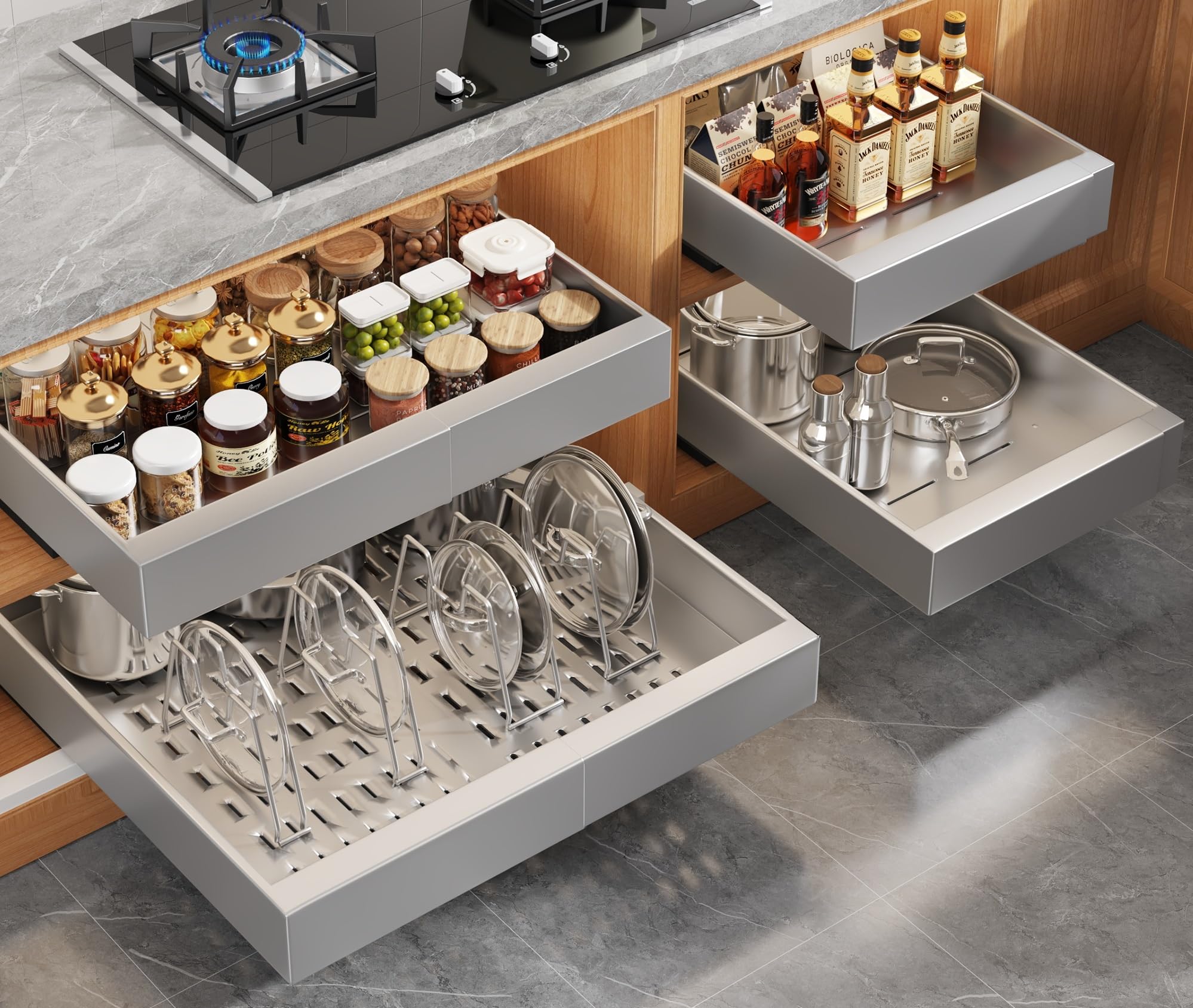 Expandable Pull Out Cabinet Organizer Slide Out Drawer Kitchen Cabinet Storage Rack