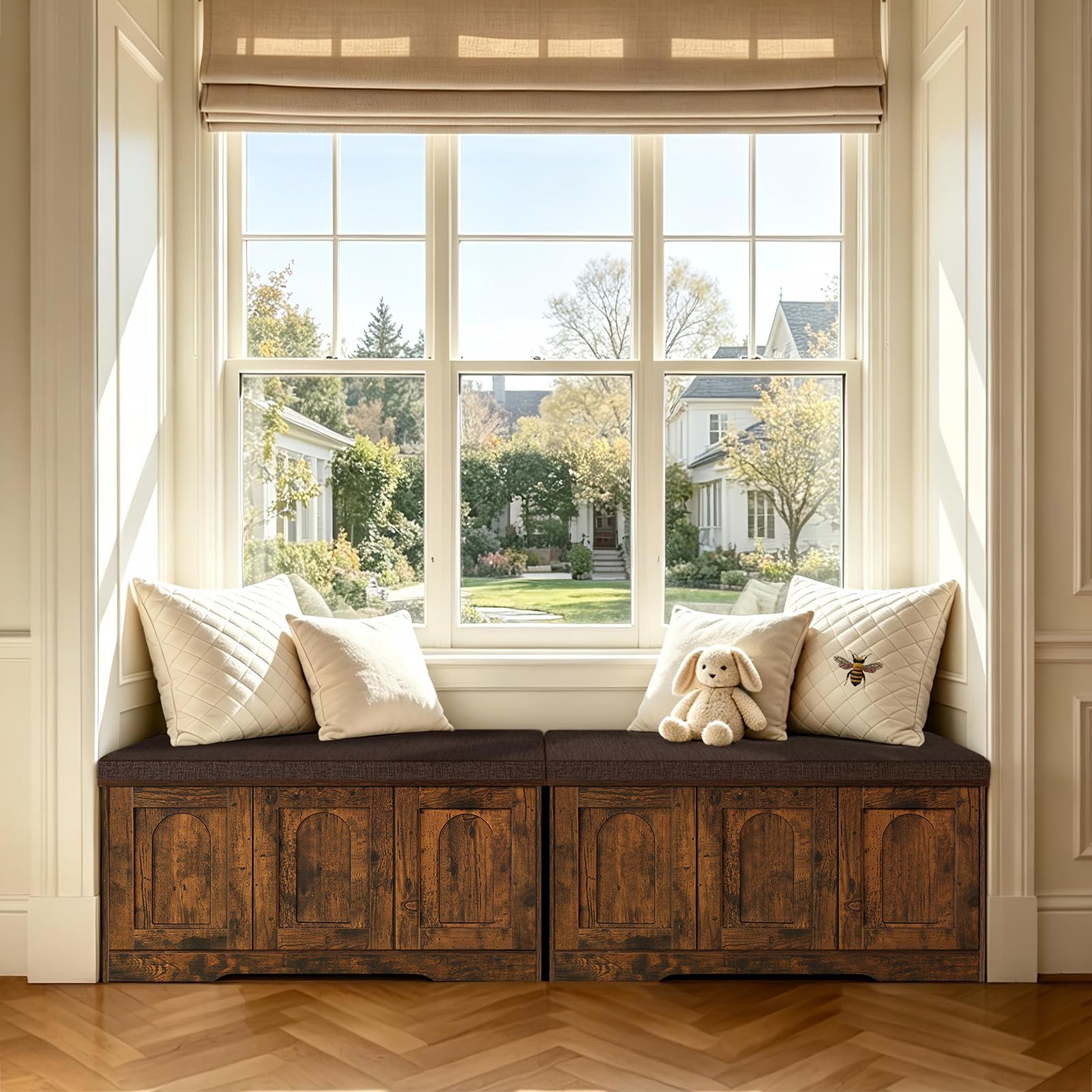 DINZI LVJ Shoe Bench, Entryway Storage Bench with Doors and Cushion,Parent