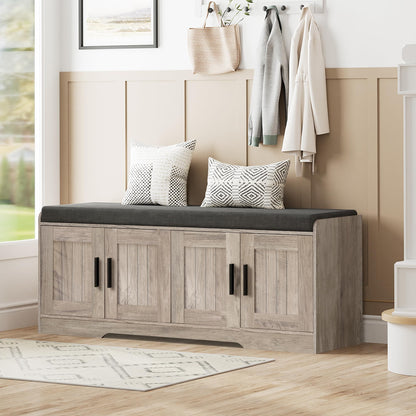 Shoe Bench Storage Bench with Cushion Doors Adjustable Shelf Entryway Bedroom Organizer