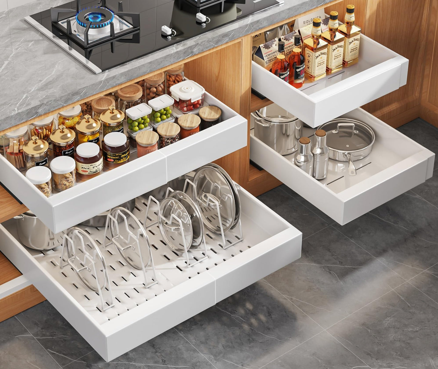 Expandable Pull Out Cabinet Organizer Slide Out Drawer Kitchen Cabinet Storage Rack
