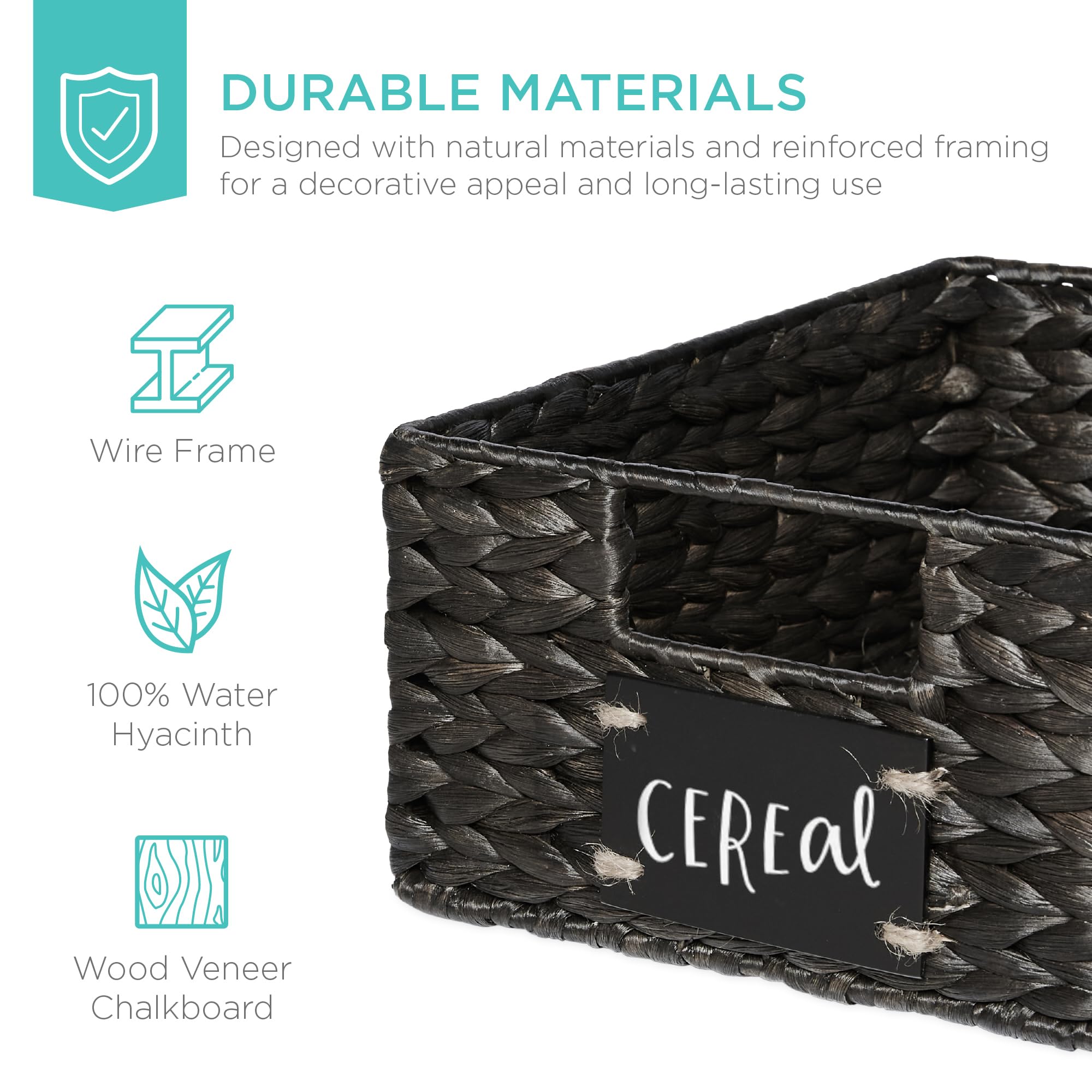 Woven Water Hyacinth Pantry Storage Baskets with Chalkboard Labels Set of 2