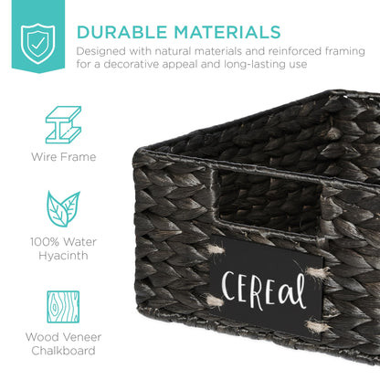 Woven Water Hyacinth Pantry Storage Baskets with Chalkboard Labels Set of 2