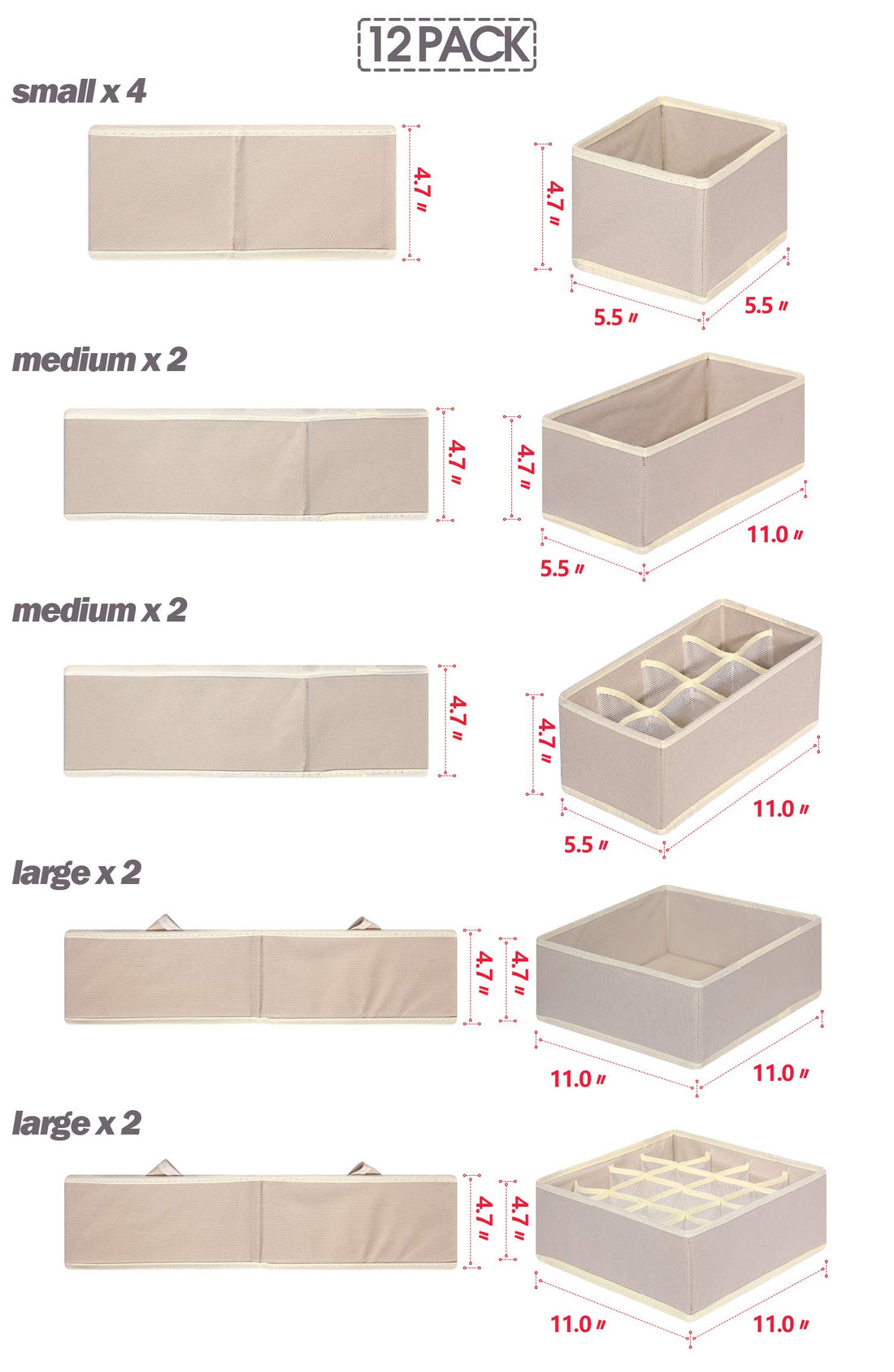 Foldable Drawer Organizer Clothes Storage Bins Fabric Closet Storage Boxes Set of 12