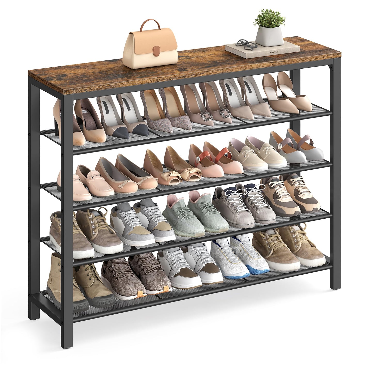 Shoe Storage Rack Metal Frame Entryway Closet Organizer Free Standing Shoe Shelf