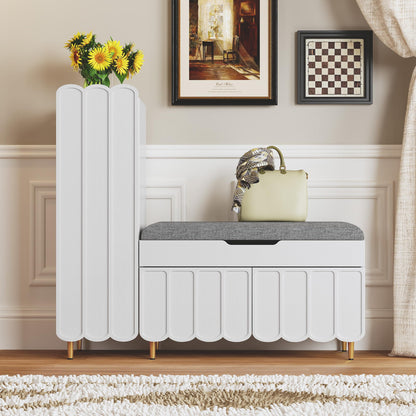 Shoe Cabinet Bench Entryway Storage Adjustable Shelves Cushioned Seat L Shaped Hallway Organizer