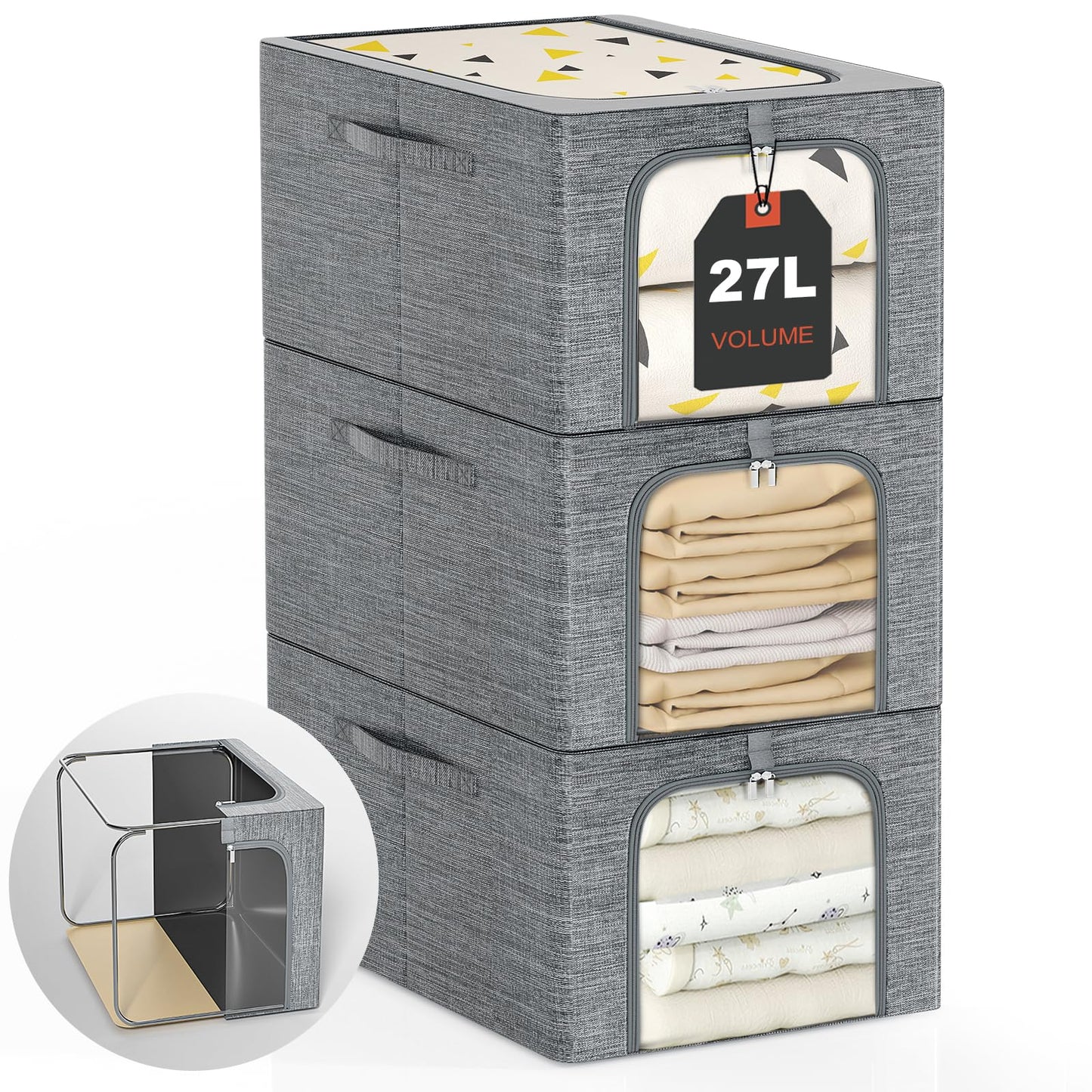 GoMaihe Clothes Storage Bins with Metal Frame for Closet Organizer