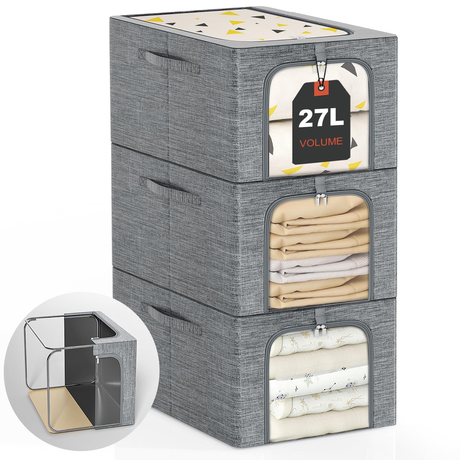 GoMaihe Clothes Storage Bins with Metal Frame for Closet Organizer
