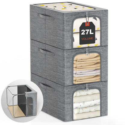 GoMaihe Clothes Storage Bins with Metal Frame for Closet Organizer