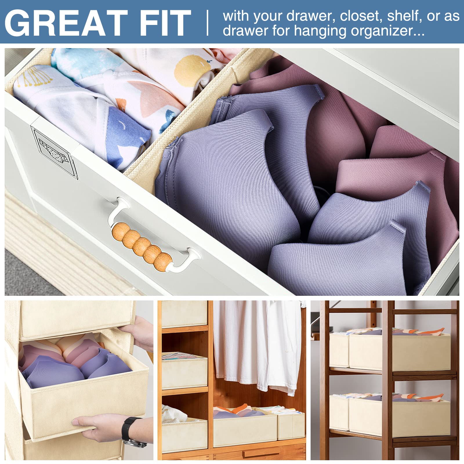 Drawer Organizer 12 Pack Foldable Fabric Closet Storage Bins Underwear Socks Bra Tie Organizer