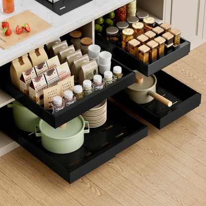 Pull Out Cabinet Organizer Expandable Sliding Drawer Kitchen Cabinet Storage Rack Adhesive Nano Film System