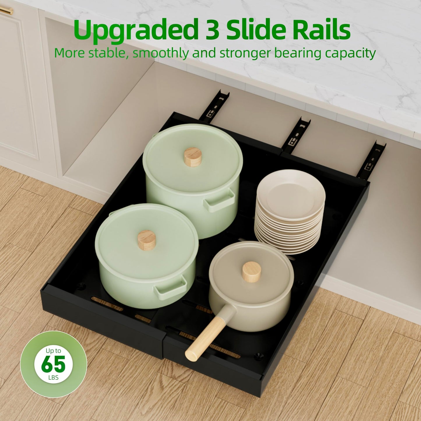 Pull Out Cabinet Organizer Expandable Sliding Drawer Kitchen Cabinet Storage Rack Adhesive Nano Film System