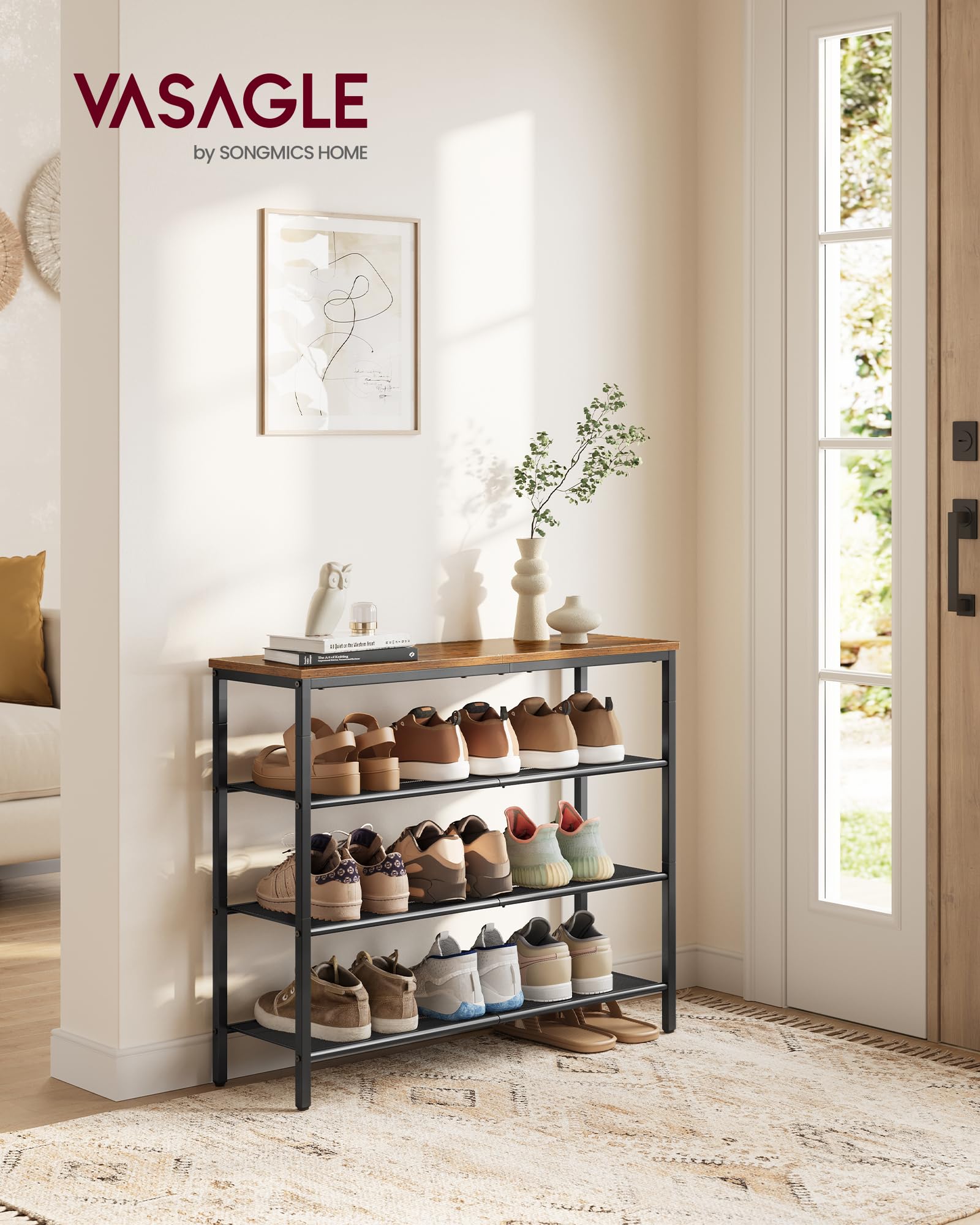 Shoe Storage Rack Metal Frame Entryway Closet Organizer Free Standing Shoe Shelf
