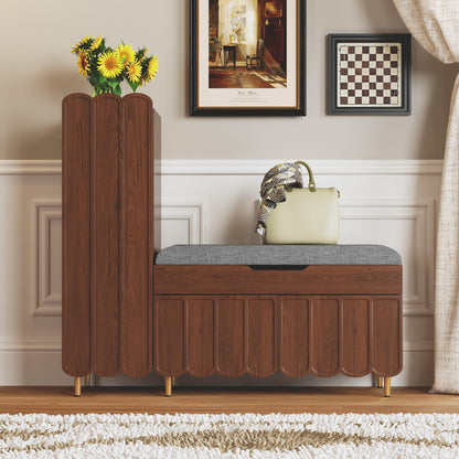 Shoe Cabinet Bench Entryway Storage Adjustable Shelves Cushioned Seat L Shaped Hallway Organizer