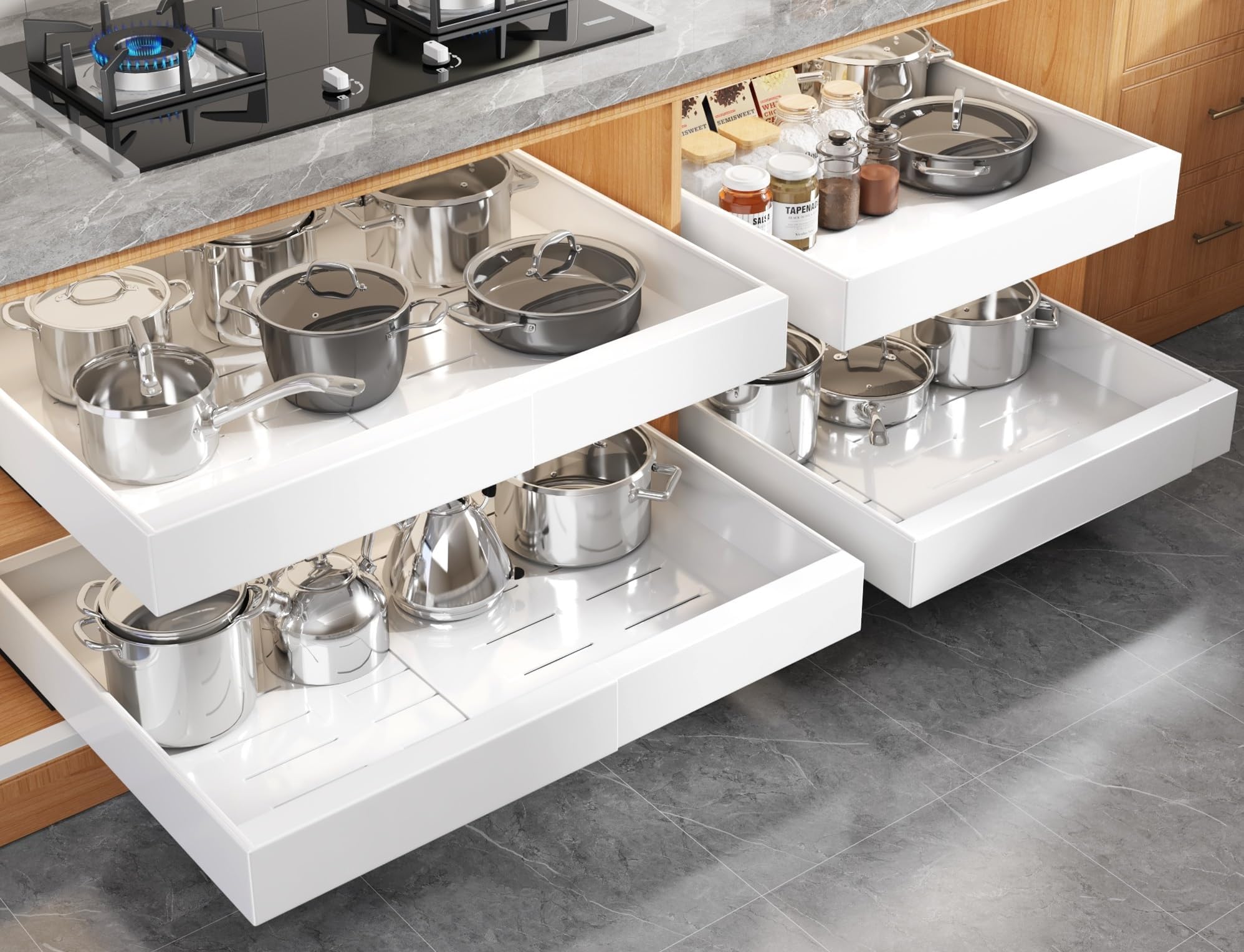 Pull Out Cabinet Organizer Slide Out Drawer Kitchen Cabinet Storage Rack Upgrade Rails System