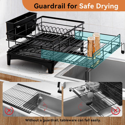 Dish Drying Rack Expandable Kitchen Counter Rust Proof Utensil Holder Drain Rack