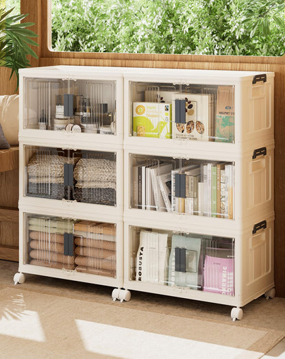 Folding Storage Bins with Doors and Wheels Collapsible Plastic Closet Storage Organizer Stackable Storage Boxes