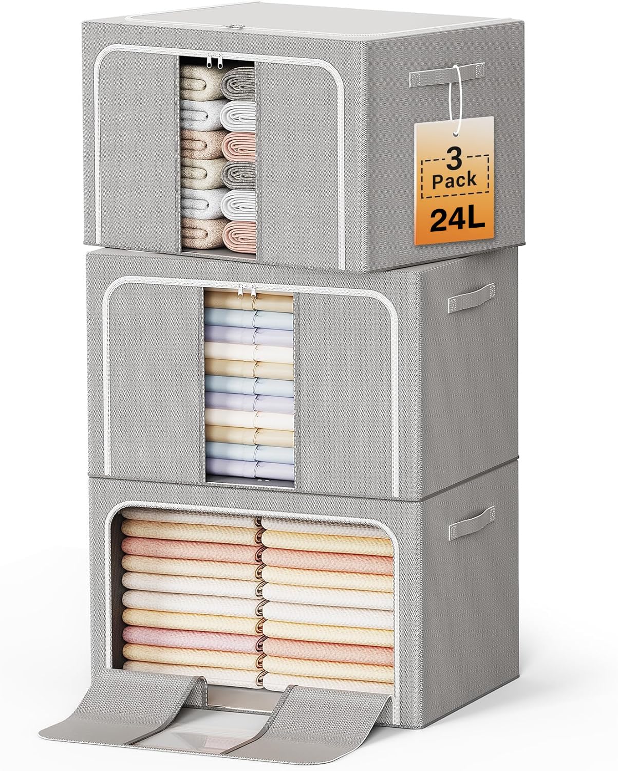 Clothes Storage Bins Metal Frame Foldable Storage Box Clothes Blankets Toys Organizer