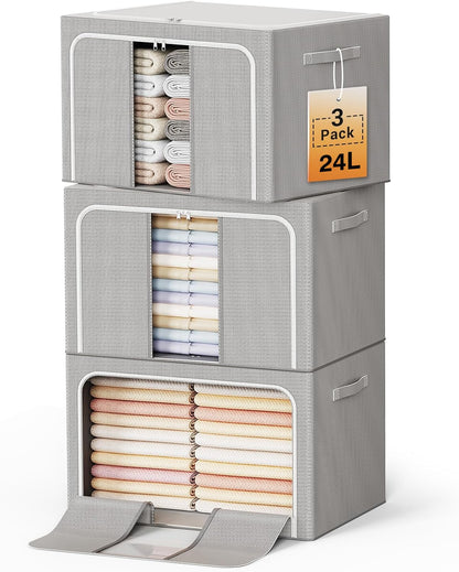 Clothes Storage Bins Metal Frame Foldable Storage Box Clothes Blankets Toys Organizer